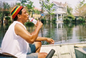 Soul Patrol Leader Rick Mathieu hydrating in the sweltering heat while on patrol on Paris Ave. in New Orleans on 9.3.05 Soul Patrol Leader Rick Mathieu on patrol on Paris Ave. in New Orleans on 9.3.05