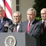 Pres. Bush, Sec. Rumsfeld, CGCS Gen. Myers and Sec. Chertoff at the White House